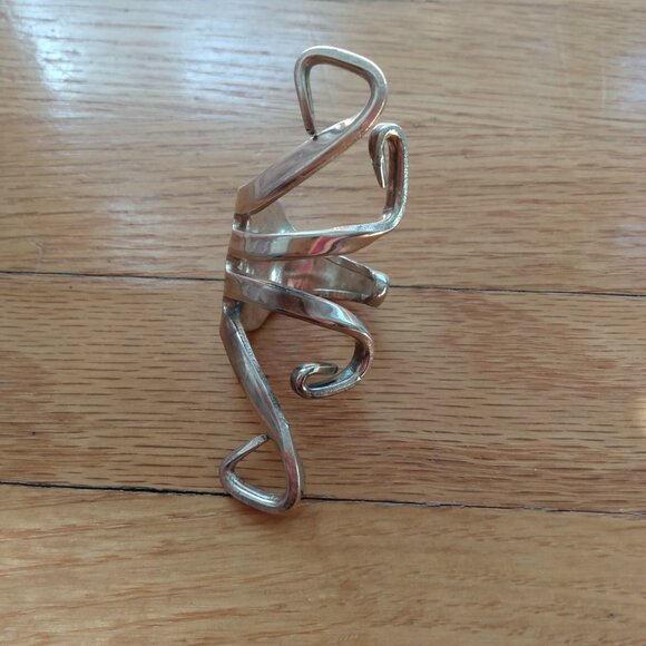 Large Vintage Fork Ring Silver Tone Twisted Avant Garde Design Thick Men Jewelry - Picture 8 of 16